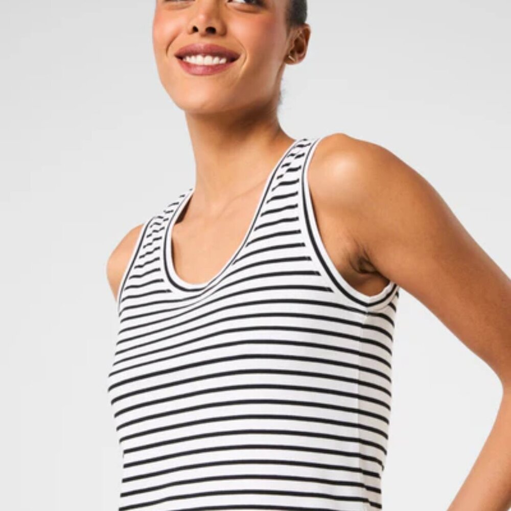 SPANX® Cotton Crewneck Tank Stripe | Classic White Stripe